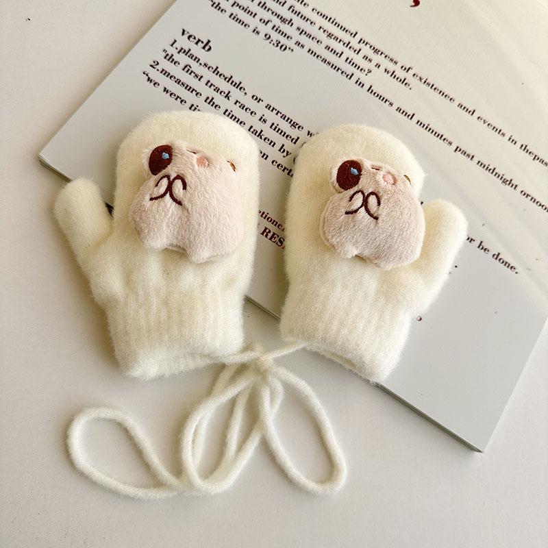 New Children's Gloves Autumn and Winter Korean Cartoon Cute Kapibara Velvet Thickened Warm Baby Gloves