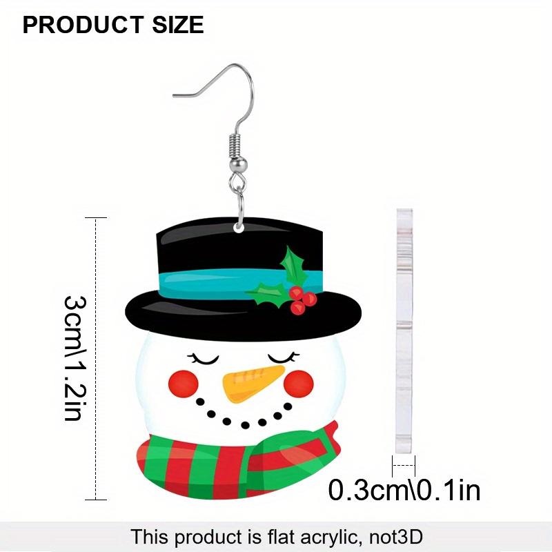 1Pair Acrylic Christmas Cartoon Top Hat Snowman Pattern Earrings Fashion Jewelry Gift for Women Female