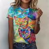 Funny Animal T Shirt Cute Cat Graphics 3D Print Women's Round Neck Short Sleeve T Shirts Harajuku Y2K Tops Female Tees Clothing