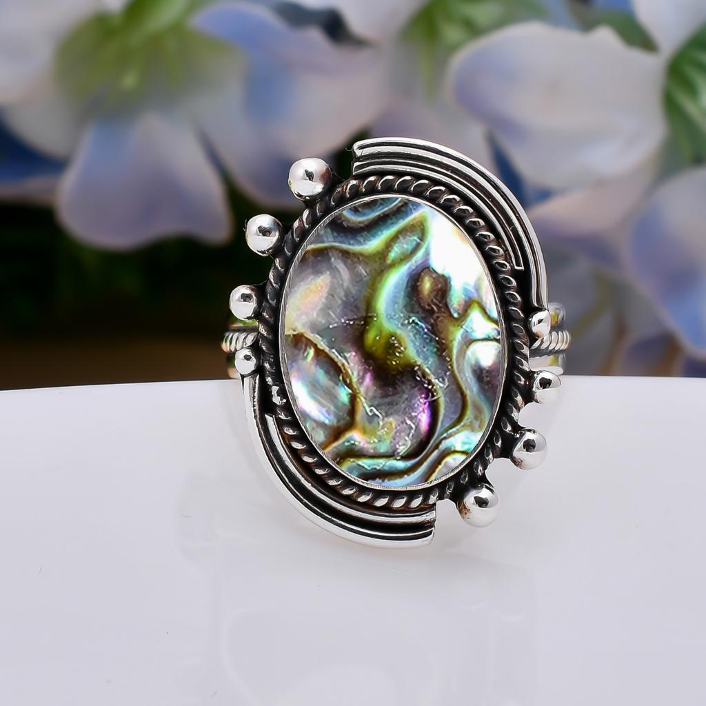 Mermaid Dream Abalone Shell - Australia 925 Sterling Silver Ring V5015, Blue Ring, Oval Ring, Valentin's Day Gift, Gift For Her, Birthday Gift, Handma