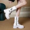 Woman Boots  Winter New Pu Leather Platform Fashion Lace Up Punk Gothic Booties Casual Work Shoes Botines Mujer