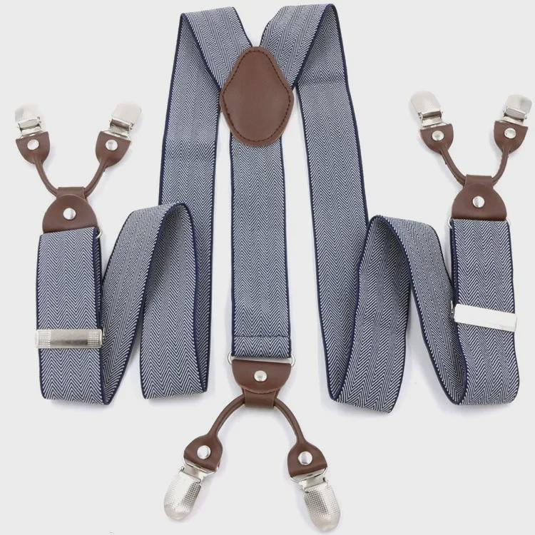 Men's Six-Clip Jacquard Wide Suspenders with Printed Webbing