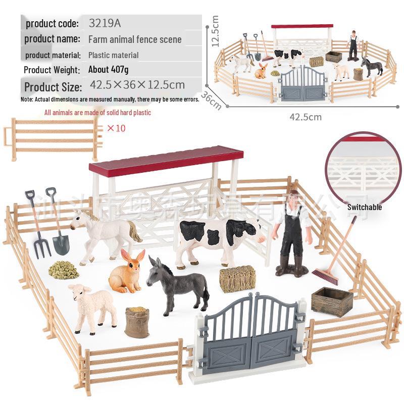 Farm Animal and Human Figures Playset with Fences: Rabbit, Sheep, Donkey, Cow - Parent-Child Simulation Toy
