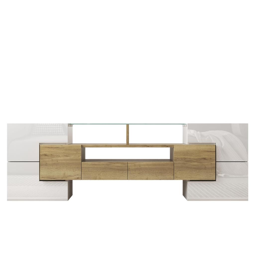 TV-Schrank, Hochglanz Lowboard mit mehrfarbiger LED-Beleuchtung, 6 Türen, 2 Schubladen