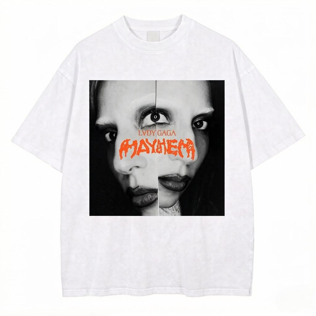 Retro Washed Version of Lady Gagas Chaos Carnival Tour Tshirt Unisplendour Fashion Design Highquality Cotton Tshirt 2XL