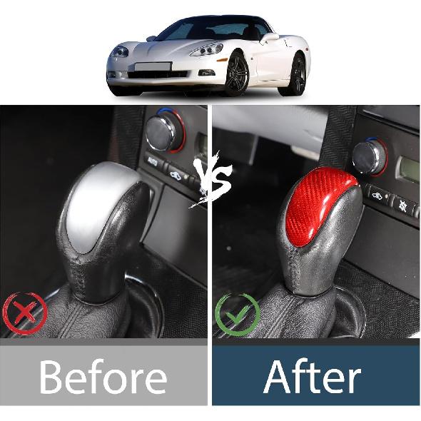 Lcojicep Real Carbon Fiber Car Gear Shift Knob Cover Compatible with Corvette C6 2005-2013 Shift Knob Head Patch,Gear Head Cover Gear Handle Head