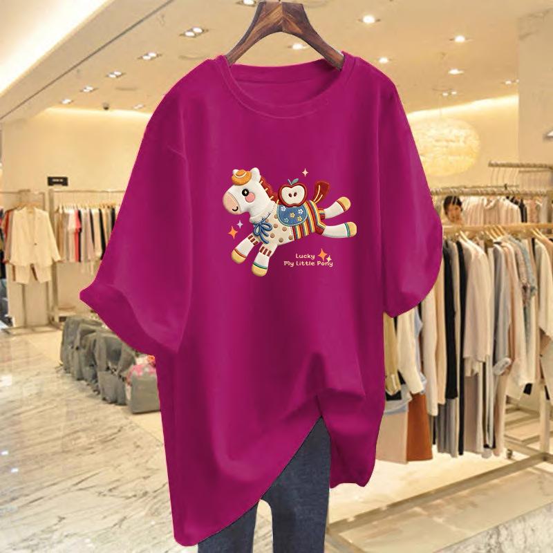 

Women s Loose Red Cotton T-Shirt, Year of the Horse New Year 2026 Style XXL