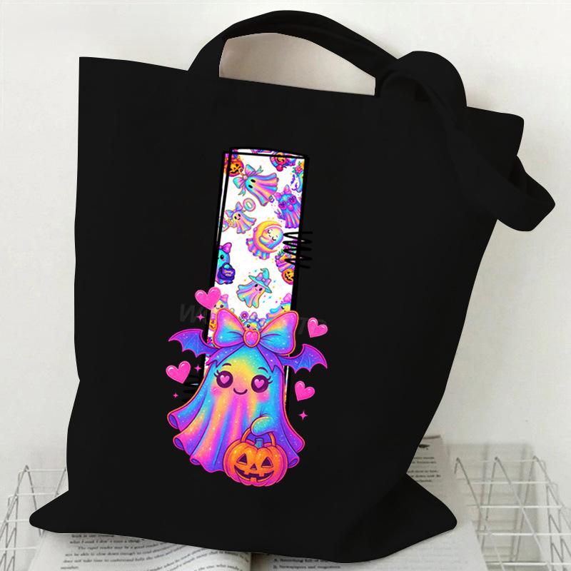 Halloween Alphabet Canvas Bag Going Out Portable Handbag Women's Large Capacity Casual Shoulder Crossbody Bag