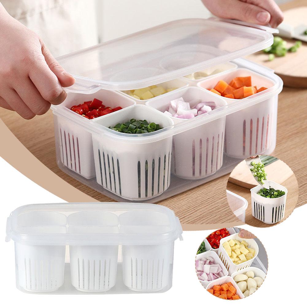 6 Grid Refrigerator Storage Box Fridge Organizer Food Storage Basket Box Ginger Vegetable Crisper Case Fruit Onion Storage T3W3