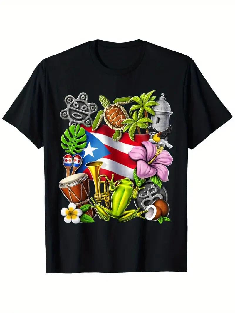 Puerto Rico Boricua Coqui Frog Taino Sun Puerto Rican Flag T-Shirt, Unisex Cotto XL