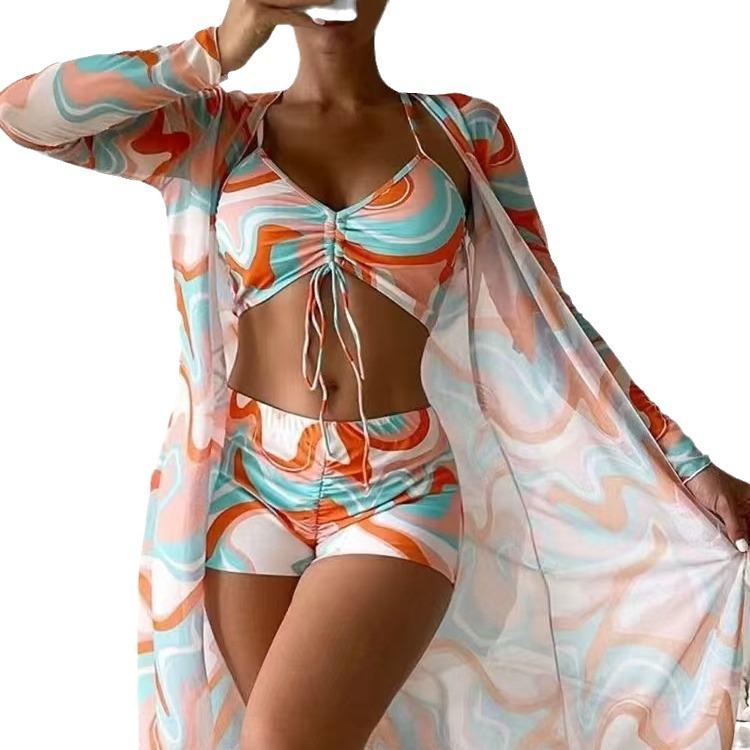 Trendy Floral Three-Piece Women's Bikini Set for Beach Vacation