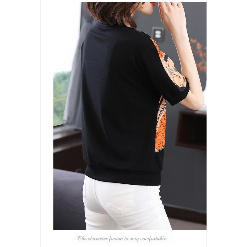 YYFS Women's Fashion Casual Summer Spring Colour Block Print Short Sleeve O-Neck Blouses & Shirts