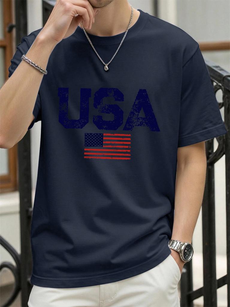 Usa Letter American Flag Prints Man TShirts Cotton T Shirt Hip Hop Summer Clothing Loose Fashion Tee Male AllMatch Streetwear