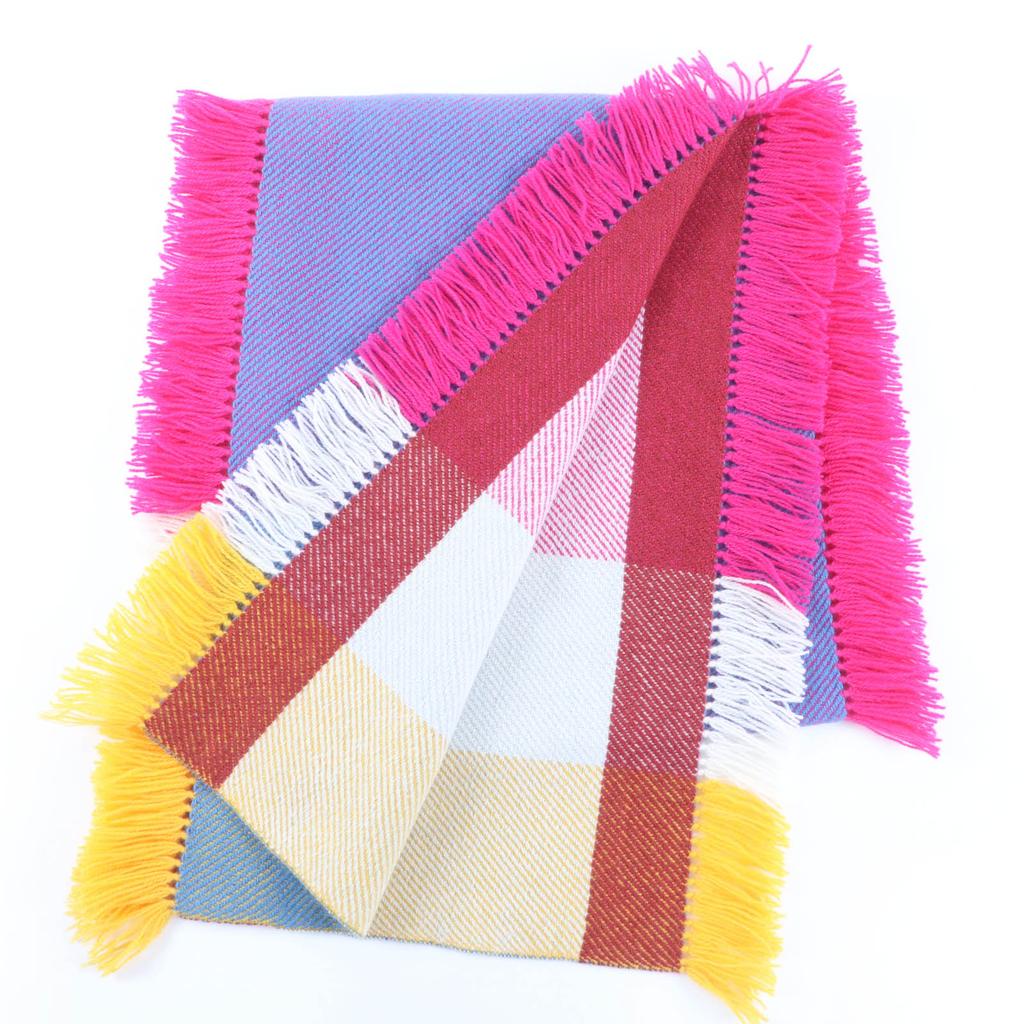 Excellent HERMES Scarf Knit stole with logo patch and side fringe cashmere Used