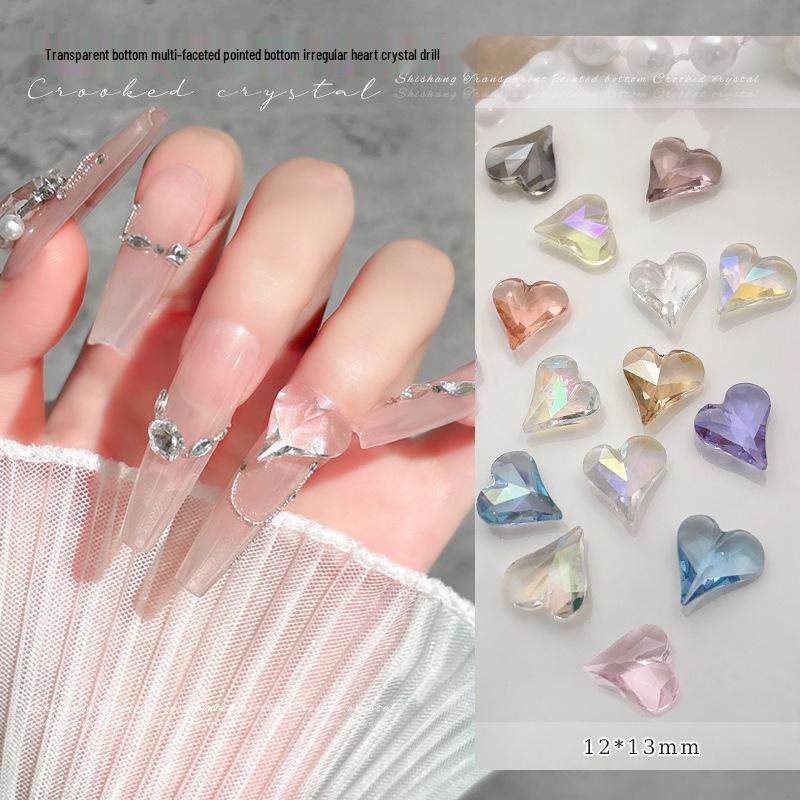 High-quality Crystal Heart Nail Art Decorations with Grooved Flash Design