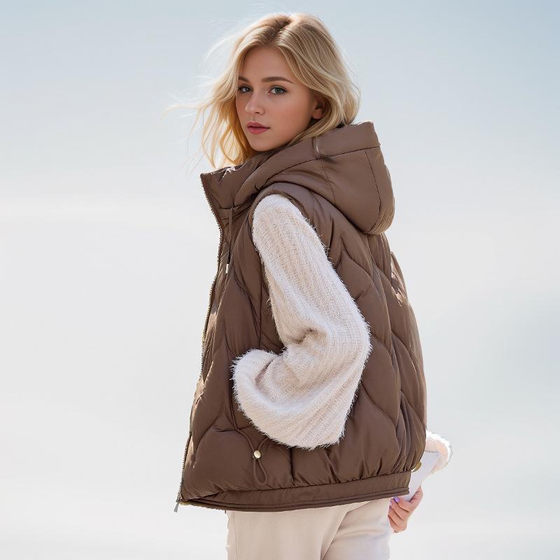 GMXIA Dámské vintage ležérní jednobarevné s potiskem podzimní zimní bez rukávů s kapucí bundy a kabáty