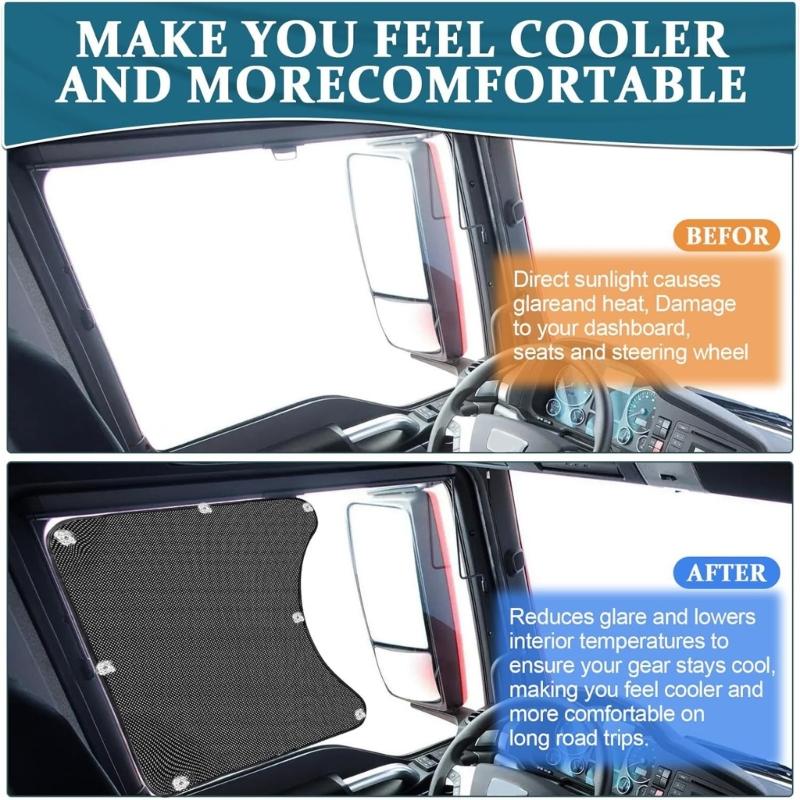 1Pc/2Pcs Mesh Window Shade Side Window Sun Shade Semi Truck Accessory Driver Window Covers with Interior Protect