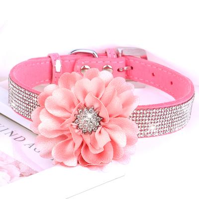 Roze Halsband Voor Hond Bling Strass Huisdier Halsbanden Glitters Strass Puppy Kat Halsketting Met Bloem Mode Kristal Chihuahua