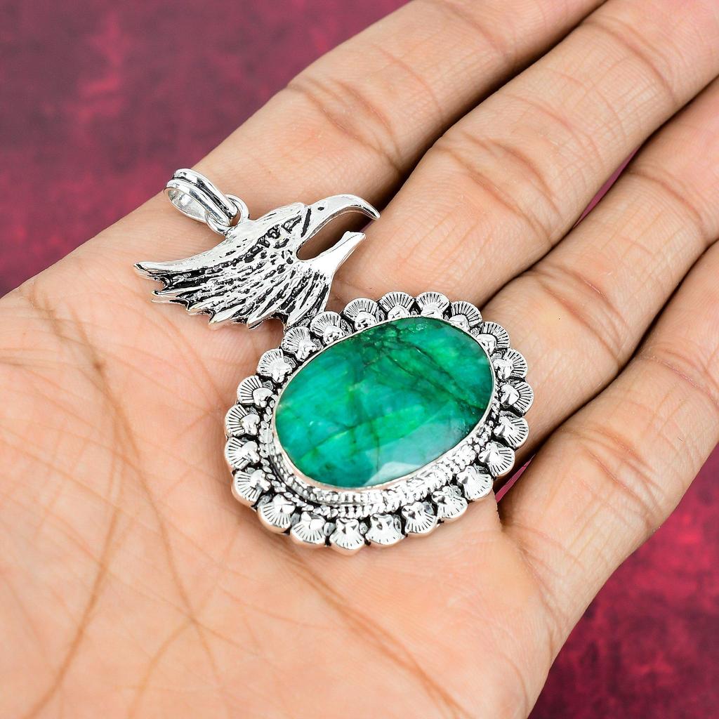 Emerald Pendant, 925 Sterling Silver Pendant Gemstone Jewelry, Handmade Pendant Amazing Jewelry, Gift For Her