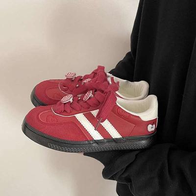 Flat-soled Women's Shoes Casual Shoes Breathable Cycling German Training Shoes Women's Spring and Autumn 2025 New Red German Training Shoes