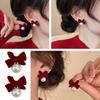 Fashion Flocking Bowtie Pearl Pendant Earrings French Stud Jewelry Earring Ear Bowknot Retro Velvet Bow Red New Year Girl 1PCS