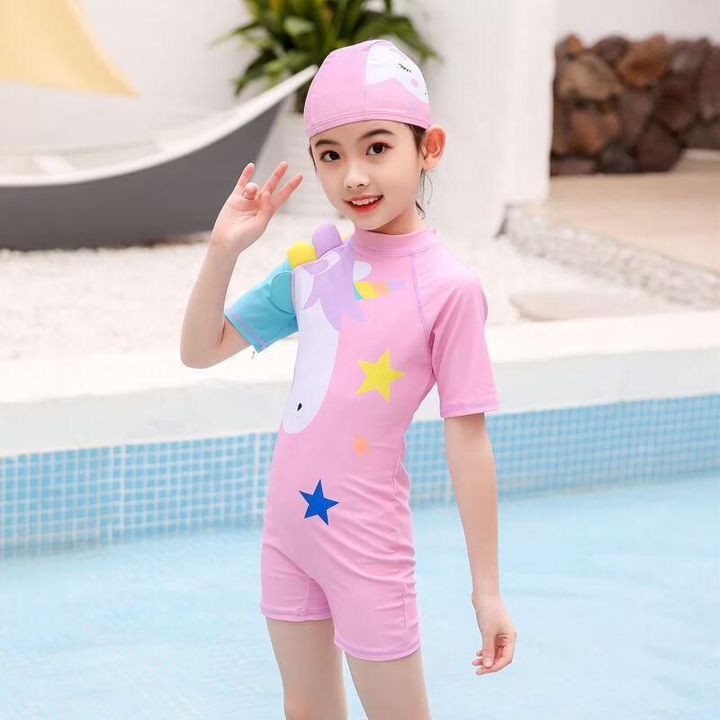 Kids Quick-Dry Cartoon Unicorn Long-Sleeve One-Piece Swimsuit