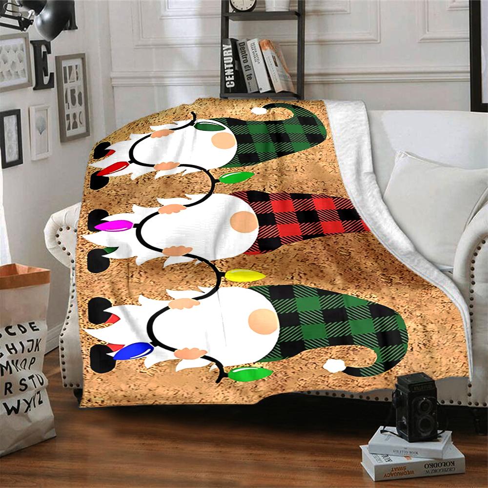 1Pc Christmas Gnome Trio Blanket Soft Throw Blanket For Home Bedroom Bed Sofa Travel Office Solid Christmas Blanket
