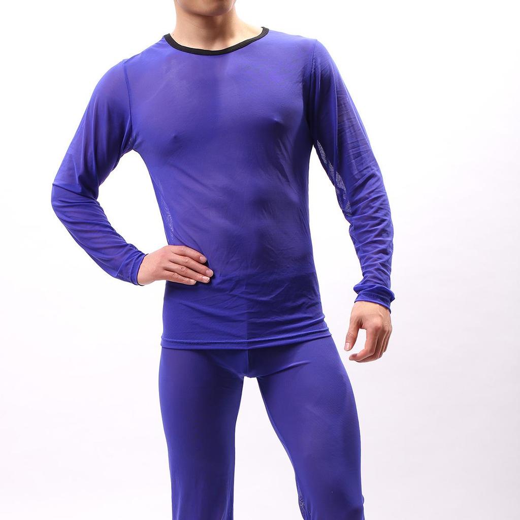 Men's Transparent Mesh Long Sleeve Top - Sexy See-through Pajamas