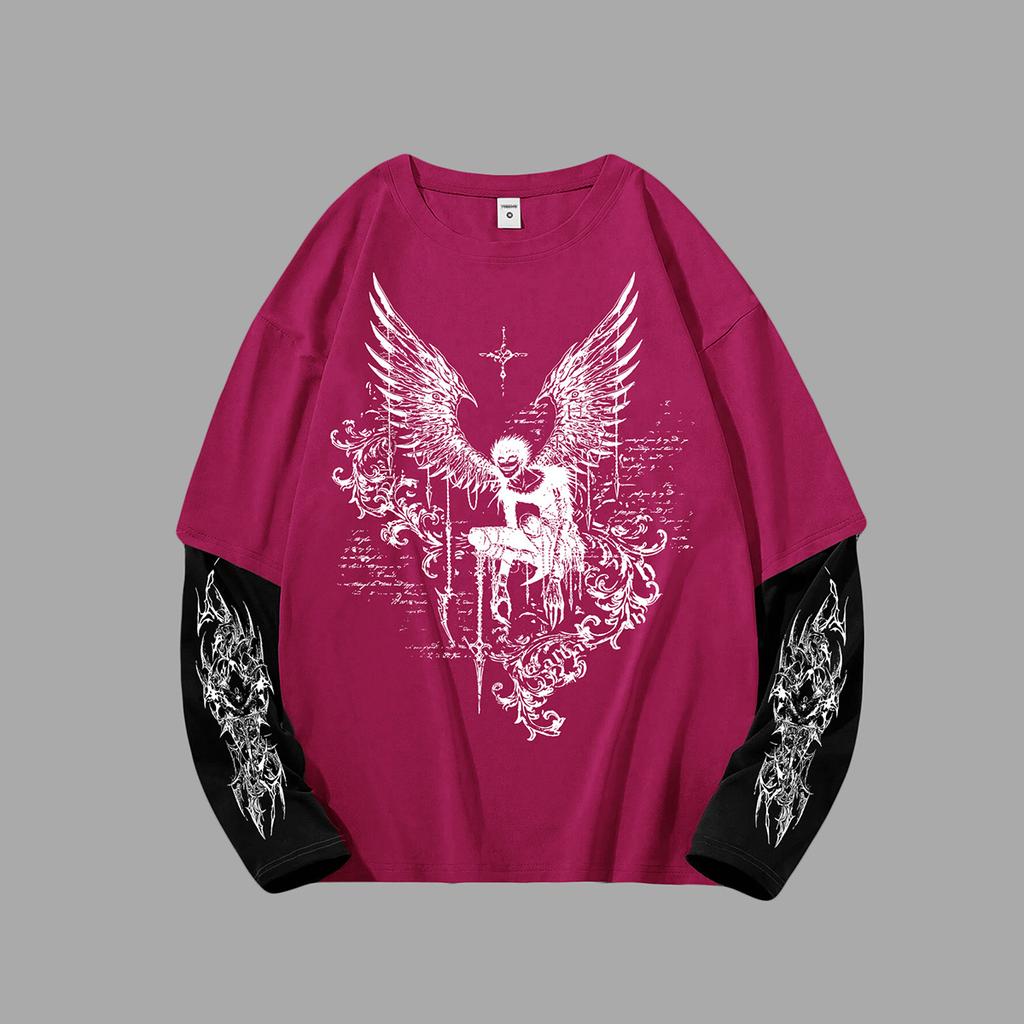 Męska koszulka Y2k Goth z grafiką, oversize, z długim rękawem, z okrągłym dekoltem, streetwear, wiosenna