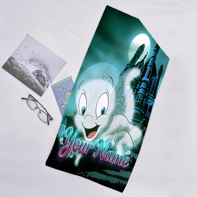 1pc Casper Beach Towel with Custom Name, Beach and Seaside Swimming Pool Equipment, Fashion Pattern, Rectangular, Travel Essential