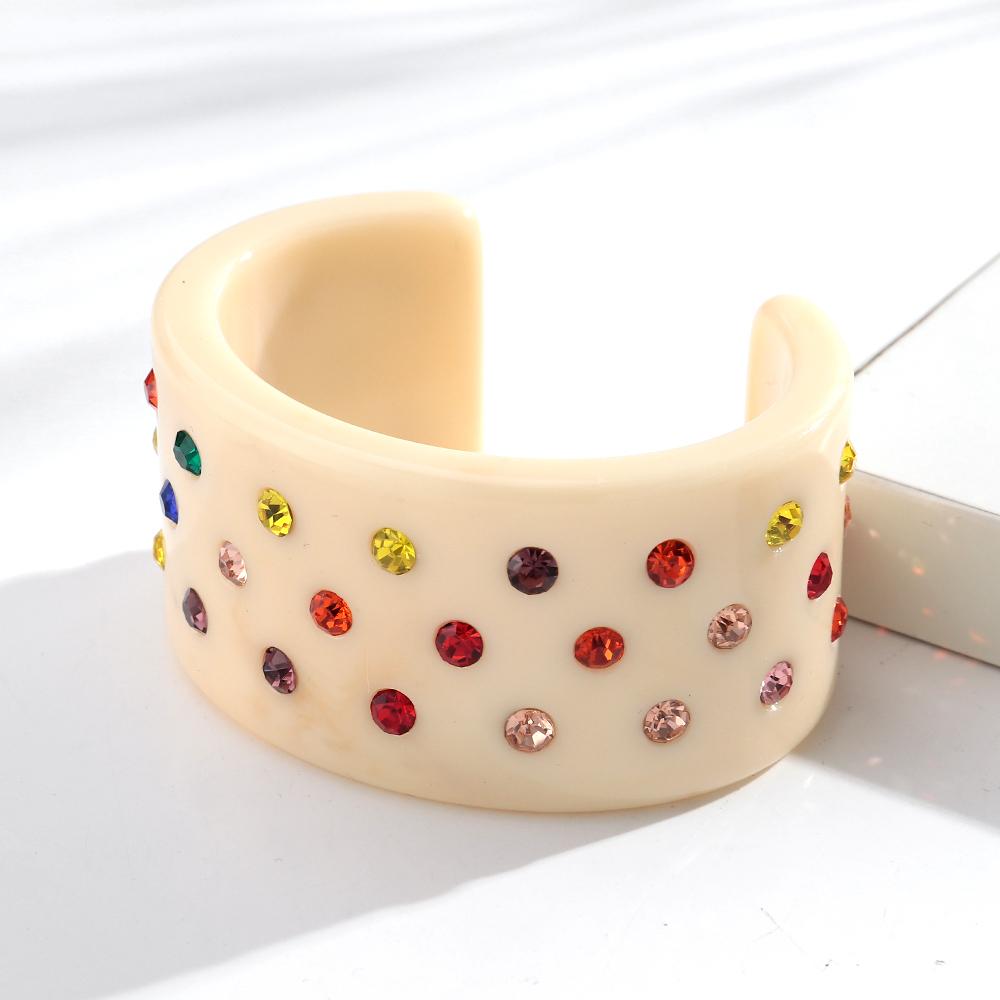 Retro Colorful Rhinestone Resin Wide Cuff Bangle for Women Valentine's Day Statement Open Bracelets New Trendy Jewelry Gifts