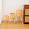 Handmade Bamboo Woven Flower Pot With Stand Stool With Legs Plant Flower Display Storage Stand Straw Woven