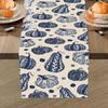 Fall Chinoiserie Pumpkin Dining Table Runner, Autumn Thanksgiving Blue and White Porcelain Burlap Kitchen Decoration, Polka Dots Seasonal Indoor