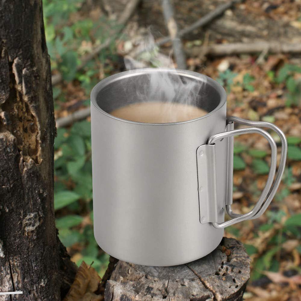 Foldable Handle Camping Mug Compact Outdoor Coffeee Bottle Portable Titanium Water Cup  Travel