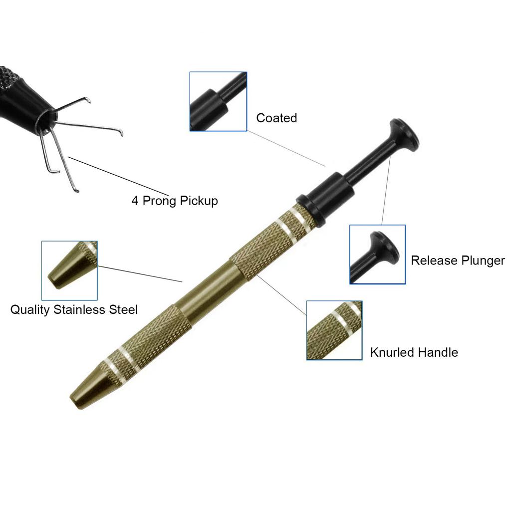 Professional Push In Syringe Type Tweezers 4 Prong Small Bead Grabber Metal Jewelry Catchers Practical Pick-up Tool