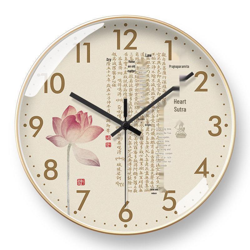 Heart Sutra Zen Style Silent Wall Clock - Automatic Time Setting Quartz Timepiece