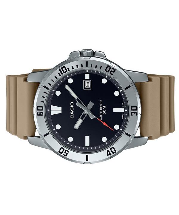 Casio Standardní analogový béžový řemínek z pryskyřice černý ciferník Quartz pánské hodinky MTP-VD01-5E
