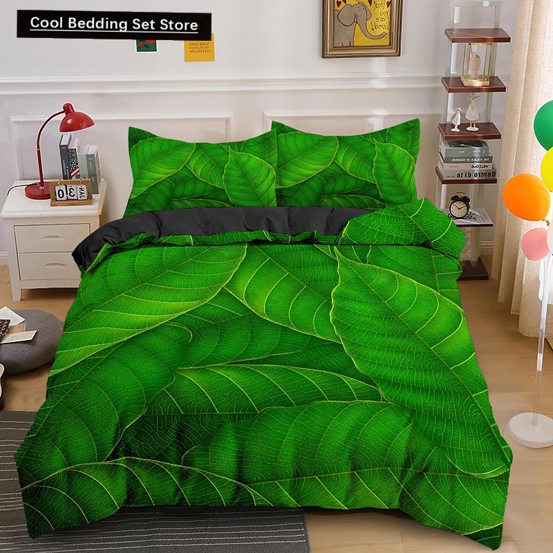 Příroda Tropické Zelené Listy Král Královna Ložní Souprava Deštný Prales Džungle Rostlina Povlak na Přikrývku 3D Botanický Polyesterový Povlak na Peřinu