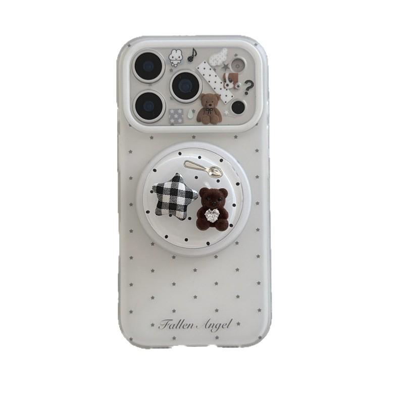 Korean Star Bear Magnetic Bracket for iPhone 17 Pro Max, Apple 16, and 15 Protective Case for Women