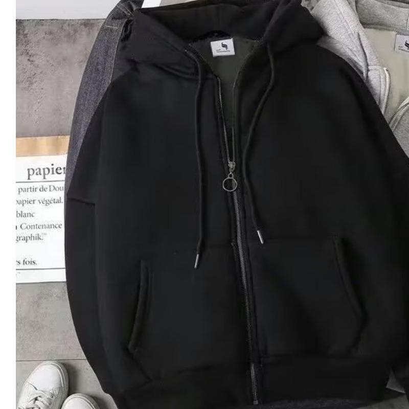 

Мужская плюшевая утолщенная толстовка-кардиган с капюшоном на молнии - корейский стиль, свободный крой для осени/зимы 2022 г. 4XL чёрный