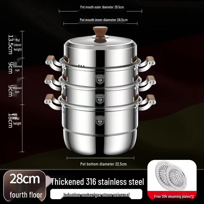 316 Stainless Steel Multi-Layer Steamer Pot - High Capacity, Food Grade, Thick Design