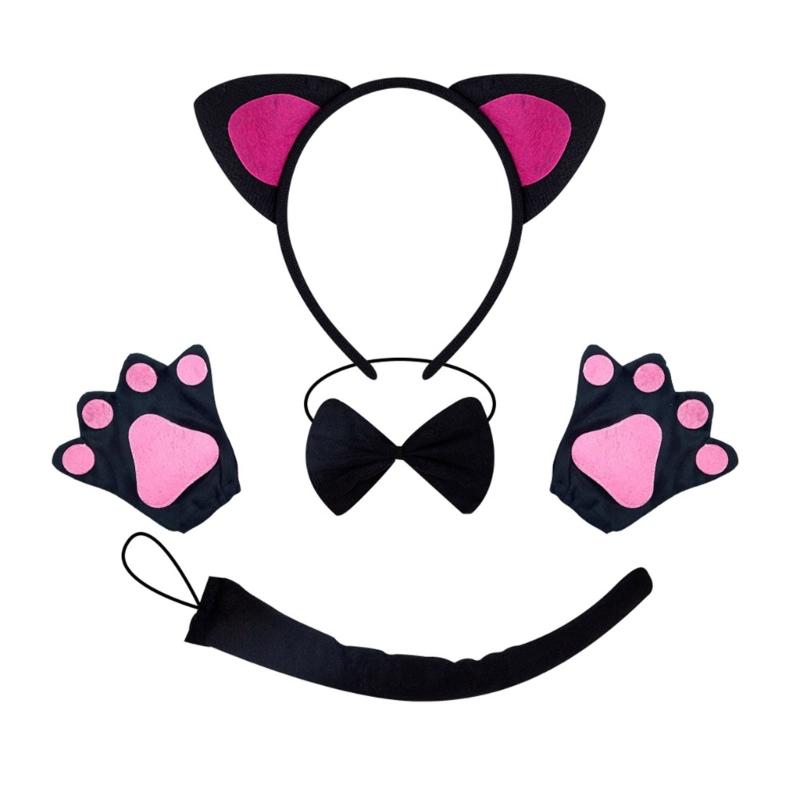 Cats Costume Set Includes Cats Tail Headband Bowtie Glove Skirt Halloween Catgirl Dress up Outfit for Kid Women Cosplay