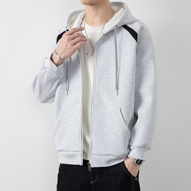 Foreign Trade Surplus Casual Hooded Zip-Up Sweatshirt for Men, New Spring and Autumn Color-Blocking Student Versatile Sports Loose Jacket