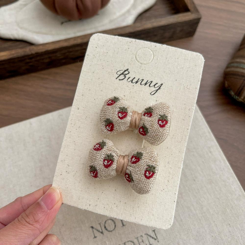 Strawberry Embroidery Bow Hairpin Hairclips Cute Hair Rope Tie Scrunchies Rubber Band Elastic Hair Band Girls Hair Accessories