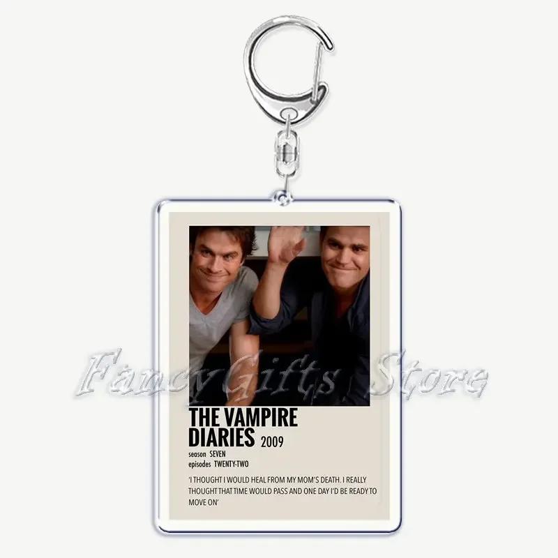 The Vampire Diaries TV Keychain for Accessories Bag Rectangle Pendant Key Chain Ring Damon Elena Stefan Keychains Jewelry Gift