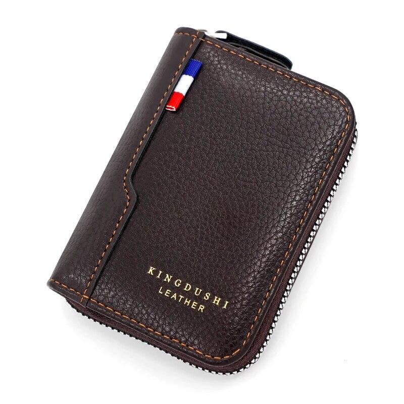 Деловой простой комбинированный кожаный матовый мужской короткий многофункциональный кошелек на молнии из искусственной кожи большой емкости 628₽