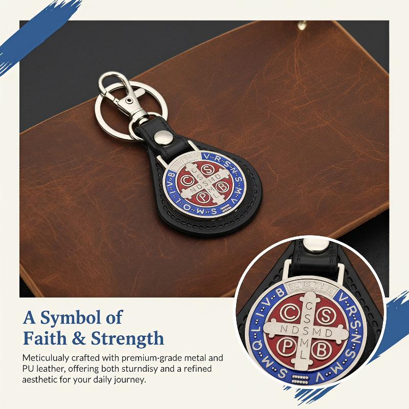 St Benedict PU Leather Keychain Religious Pendant Keyring Lightweight for Personal Accessory Church Event Gift