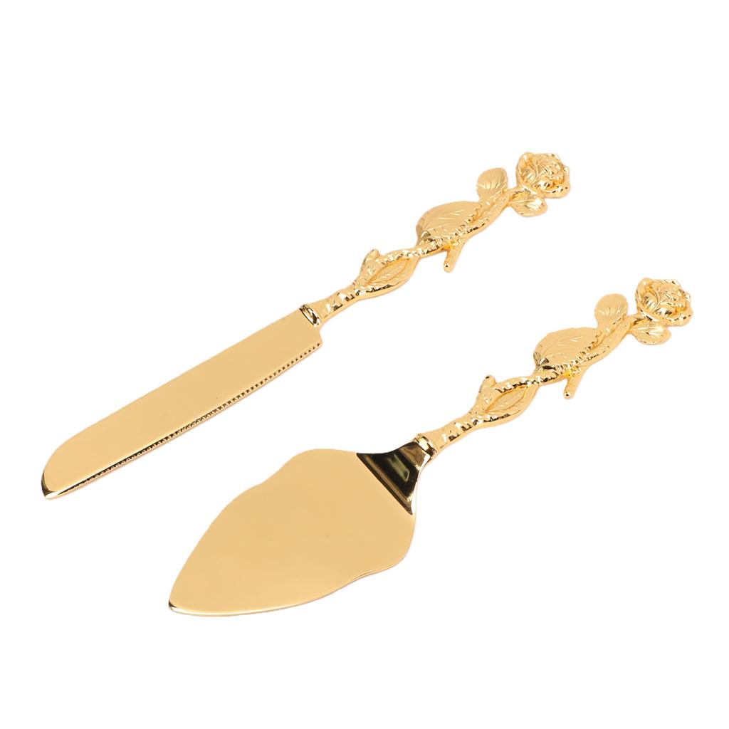 Cake Cutting Set European Golden Ergonomic Rose Handle Comfortable Grip Cake Pie Pastry Server Set