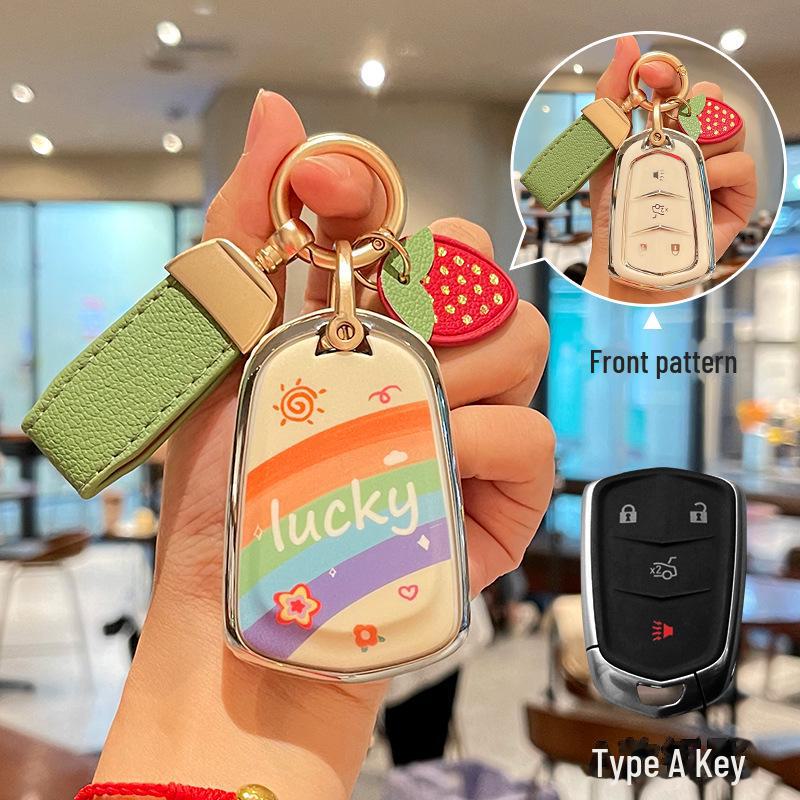 Cadillac CT5 Rainbow Cartoon Pattern Key Cover: Full Package TPU Protective Shell for XT5/XT4/XT6 Model.