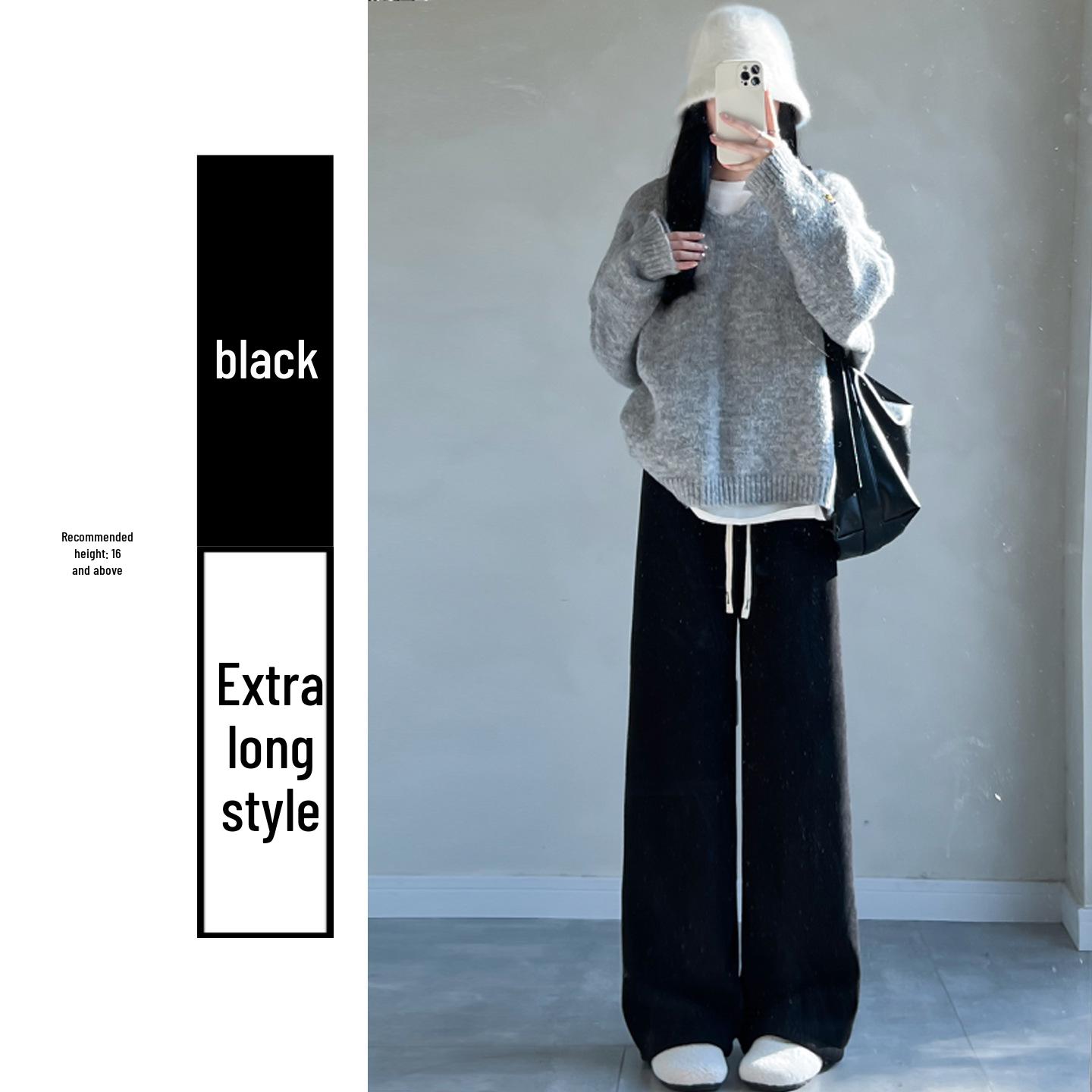 Women s Autumn/Winter Milk Coffee Velvet Corduroy High-Waisted Wide-Leg Pants with Lamb Wool Lining S
